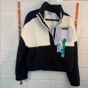 Columbia Navy and Cream Quarter-Zip Sherpa Pullover XL, navy blue.